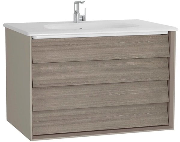 Vitra Frame Lavabo Dolabı,80cm,Beyaz Etajerli Lavabolu,Mat Soft Bej1.